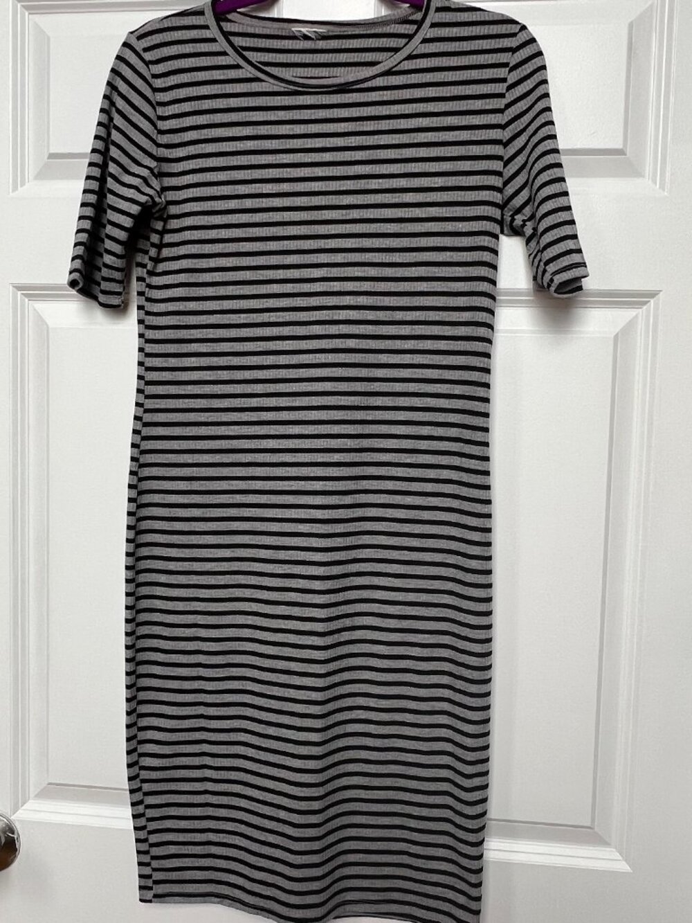 Casual Bodycon Dress in Black and Grey Stripe